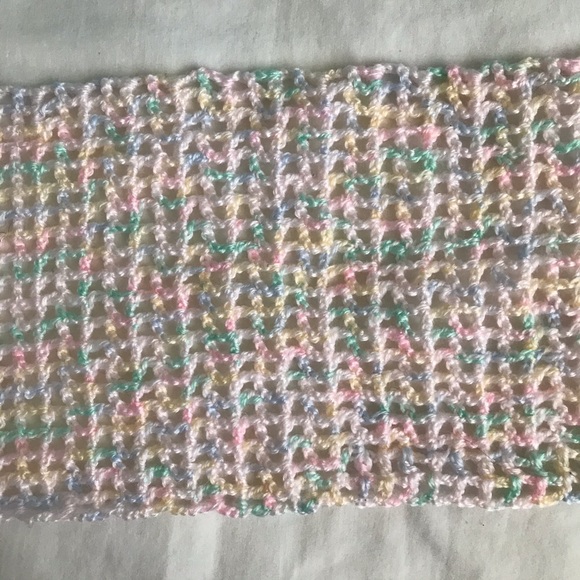 Rainbow Pastel Hand Knitted Fringed Scarf - Picture 4 of 4